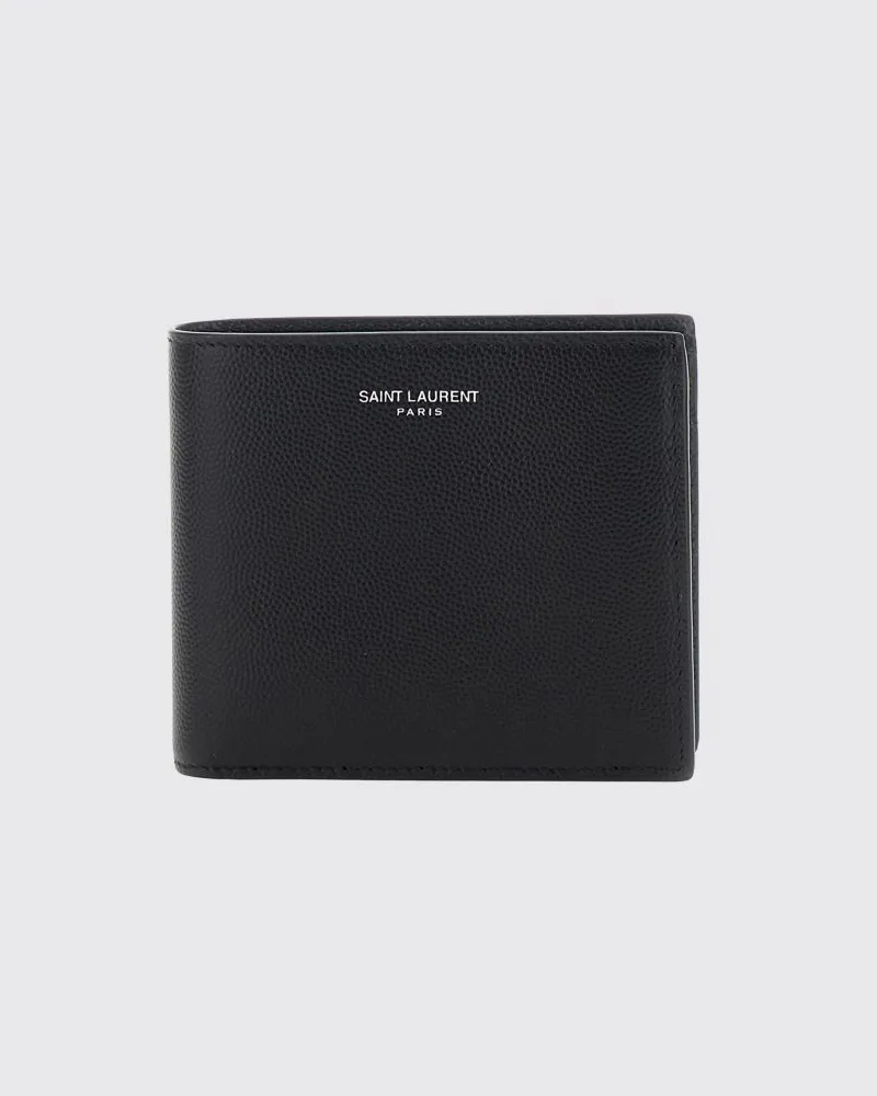 Saint Laurent Bifold-Geldbörse aus Grain de Poudre-Leder mit Münzfach Schwarz