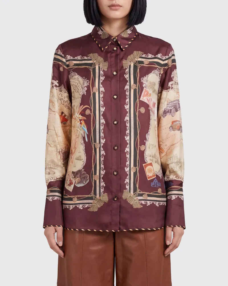 Zimmermann Seidenhemd Valiant mit Landkarten-Print Violett