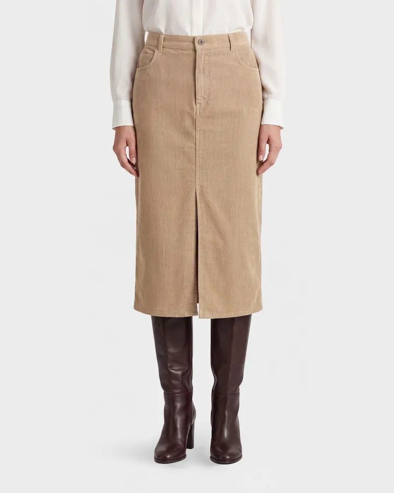 Étoile Isabel Marant Cord-Bleistift-Midirock mit vorderem Schlitz Ecru