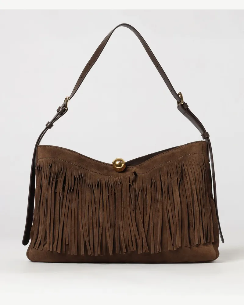 Furla Sfera Wildleder-Schultertasche mit Fransen und verstellbarem Henkel Braun