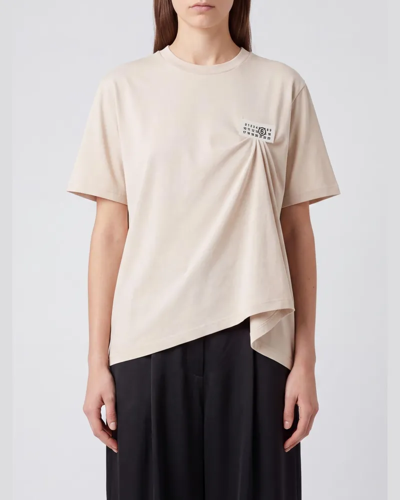 Maison Margiela Drapierte Baumwoll-T-Shirt mit asymmetrischem Saum Weiß