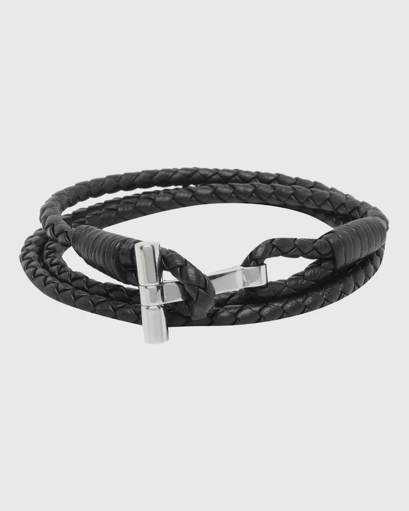 Tom Ford Mehrreihiges geflochtenes Lederarmband mit T-Hakenverschluss Schwarz