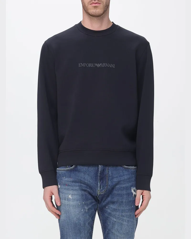 Emporio Armani Baumwoll-Sweatshirt mit kontrastierendem Monogramm-Logo Navy