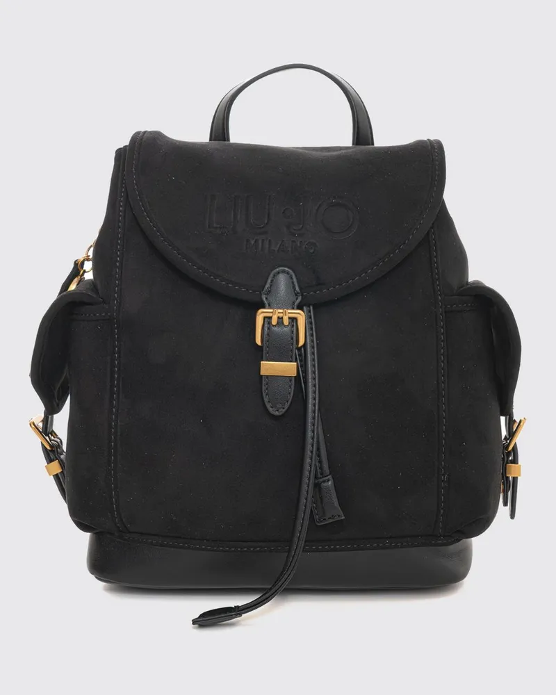 Liu Jo Kunstleder-Rucksack mit Klappverschluss und Logo-Anhänger Schwarz