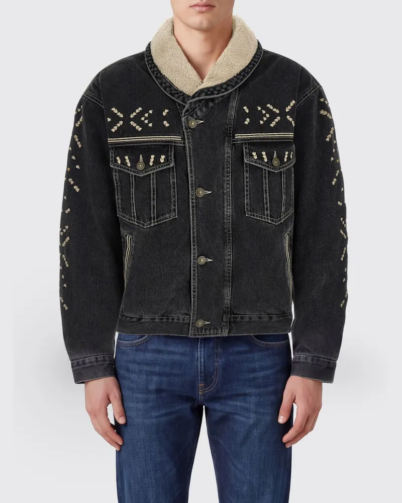 Isabel Marant Jeansjacke Jackson aus Baumwolle mit Schalkragen und Stickerei Schwarz