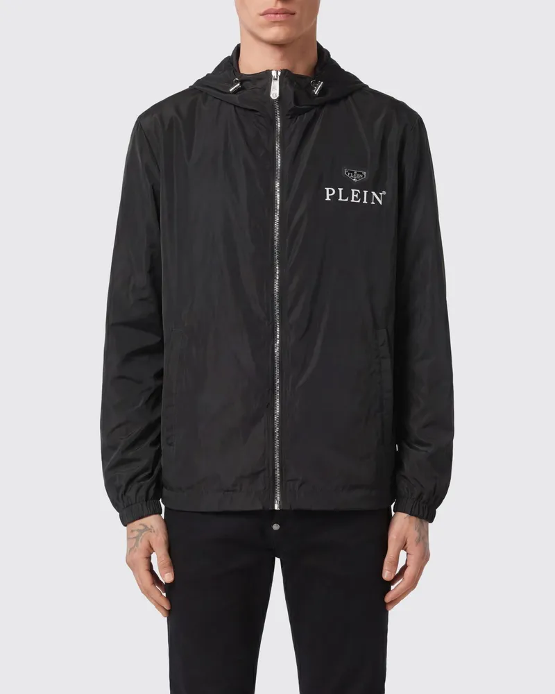 Philipp Plein Windbreaker-Jacke aus technischem Gewebe mit Kapuze und Logo-Print Schwarz