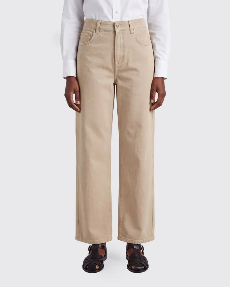 Brunello Cucinelli Weit geschnittene Hose mit hoher Taille aus Baumwoll-Leinen-Mischung Beige