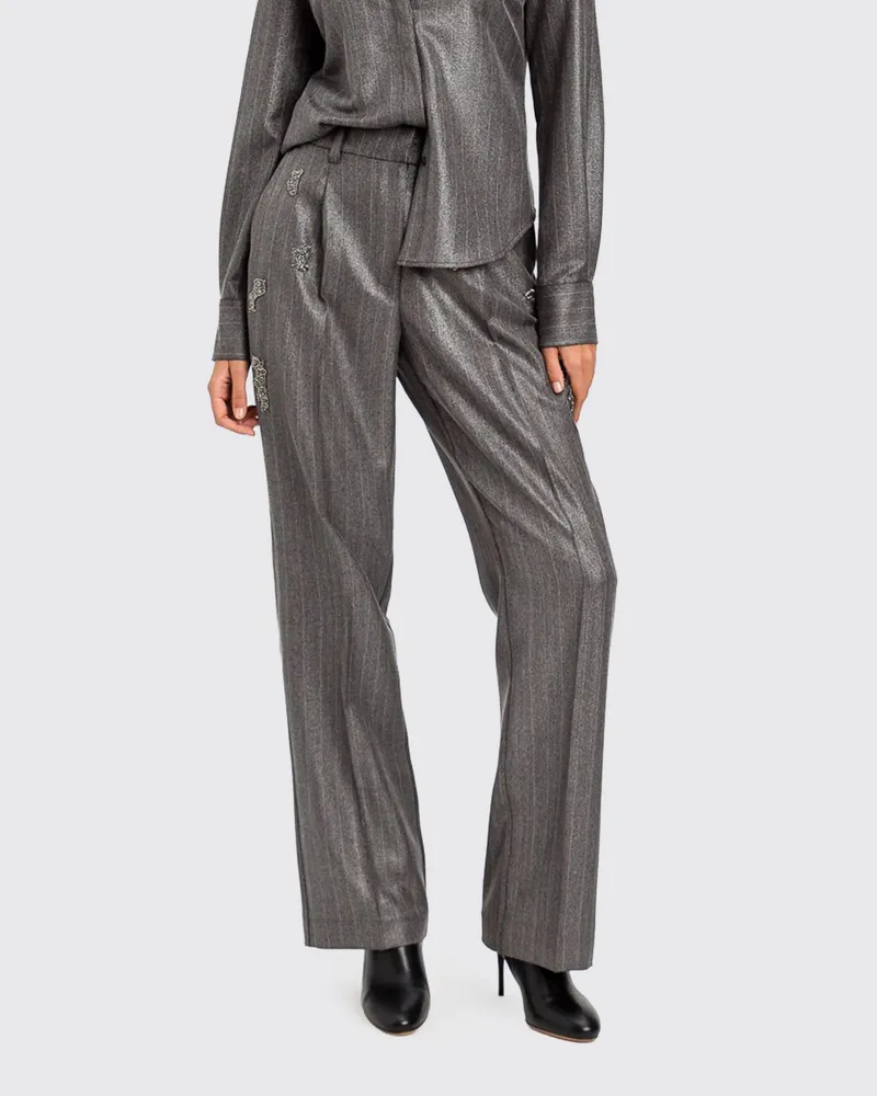 Twin-Set Weit geschnittene Nadelstreifenhose mit Bundfalten Charcoal