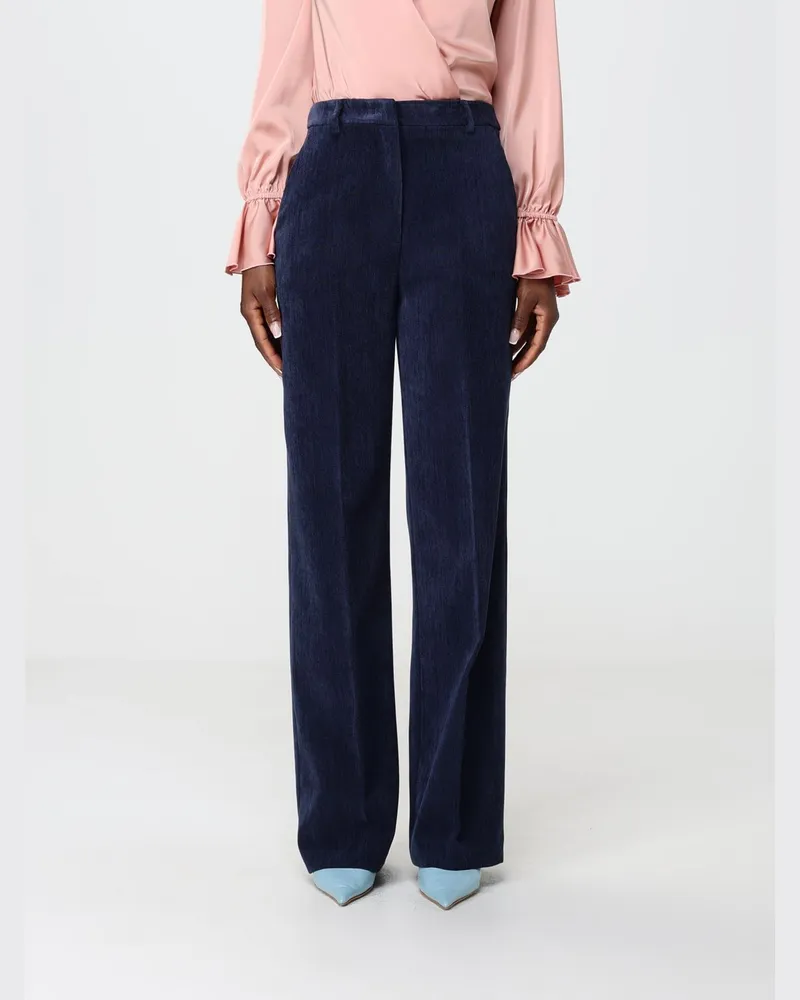 Hanita Weit geschnittene Samthose mit hoher Taille und Gürtelschlaufen Blau