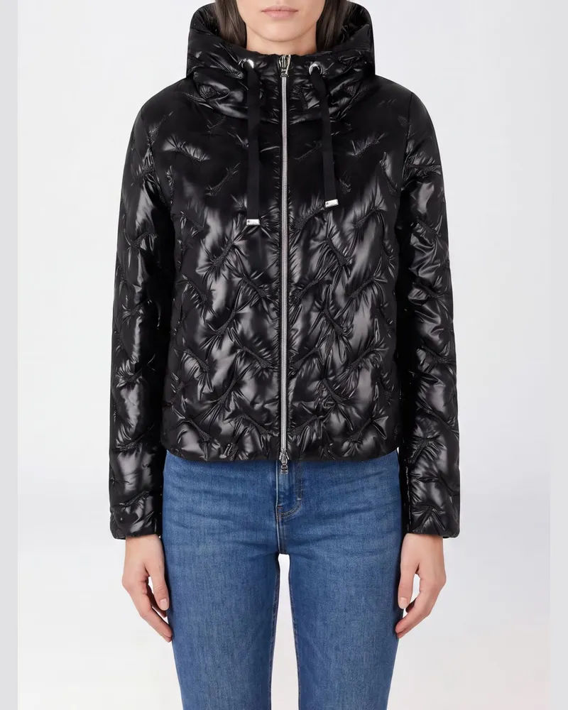 Herno Kurze Daunenjacke aus gestepptem Nylon mit Kapuze und Reißverschluss Schwarz