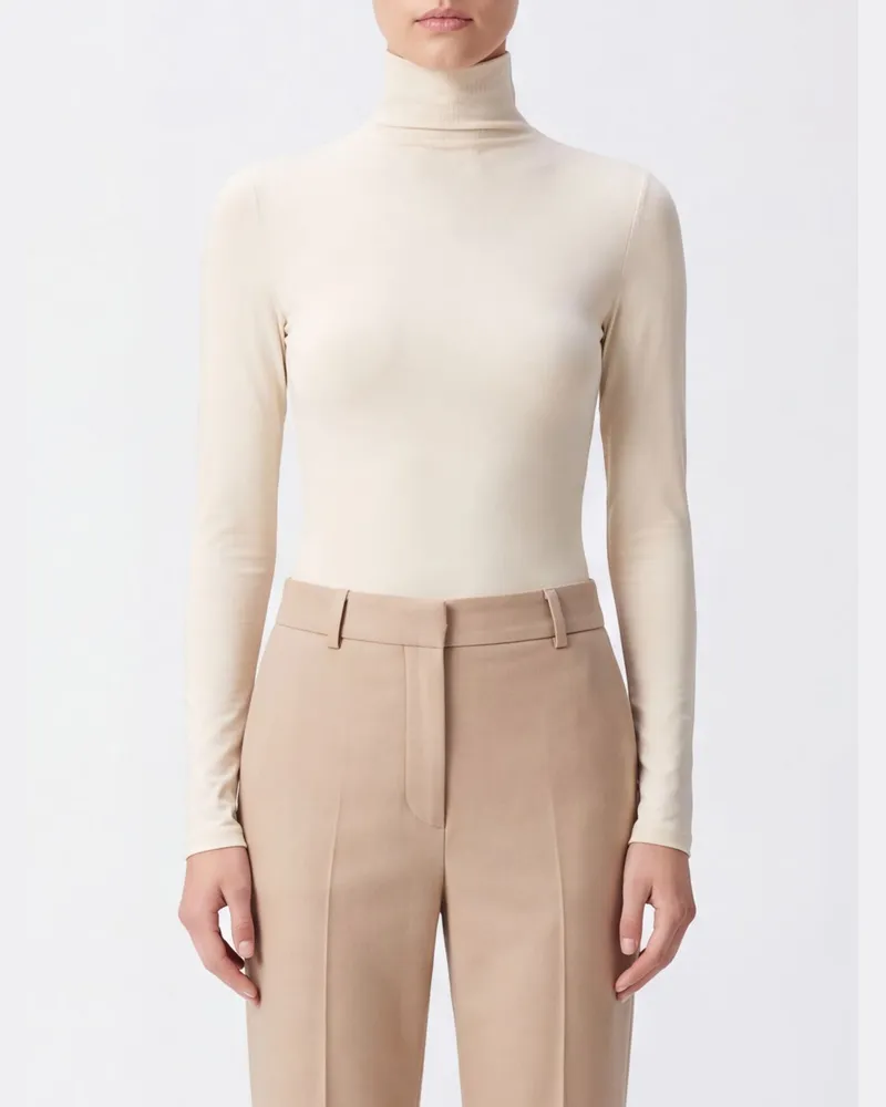 Wolford schmal geschnittener langärmliger Rollkragen-Body aus Baumwoll-Jersey Ecru