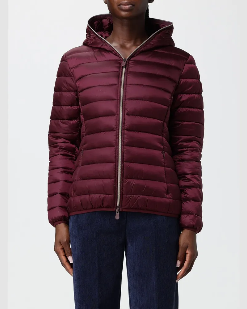 Save The Duck Kurze Nylon-Daunenjacke von mit Kapuze und ThermoPlume®-Wattierung Weinrot