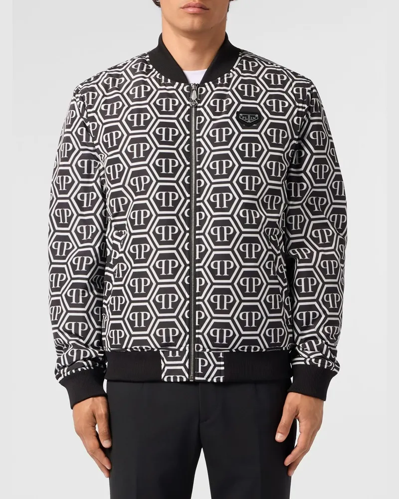 Philipp Plein Gepolsterte Bomberjacke von aus Funktionsstoff mit Monogramm-Logo Schwarz