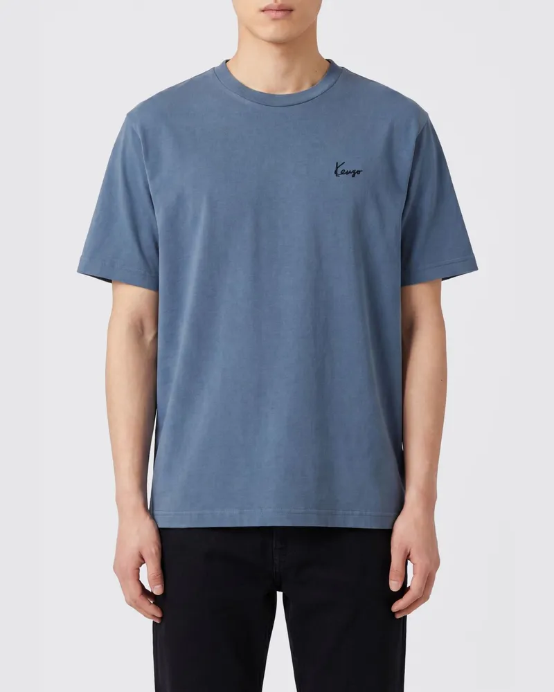Kenzo Kurzarm-T-Shirt aus Baumwolle mit kontrastierend gesticktem Logo Grau