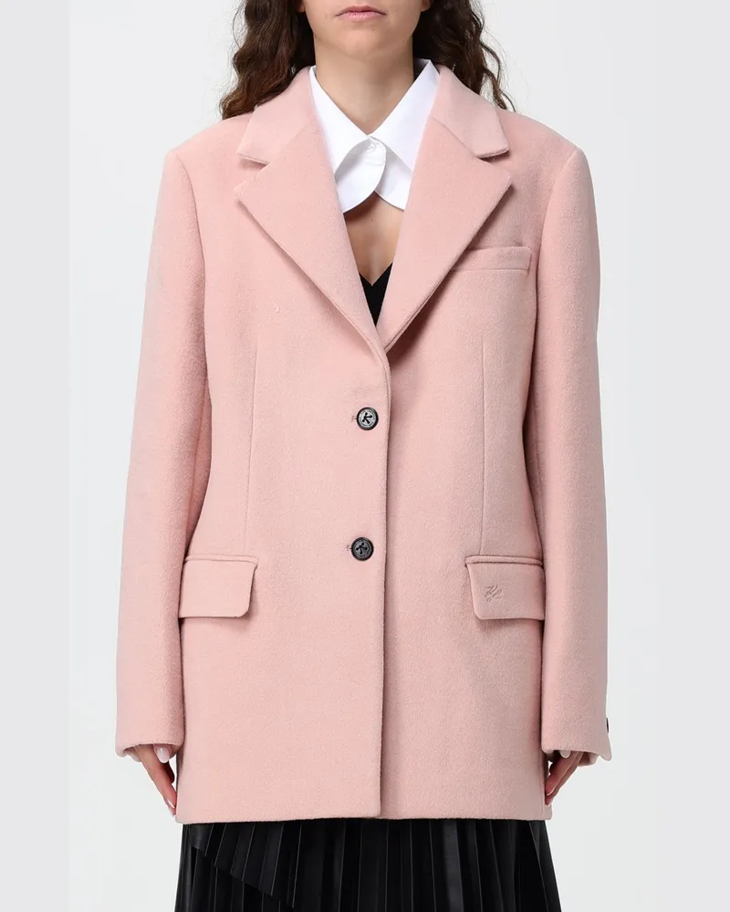 Karl Lagerfeld Einreihiger, knielanger Mantel aus Wollmischung mit Revers Pink