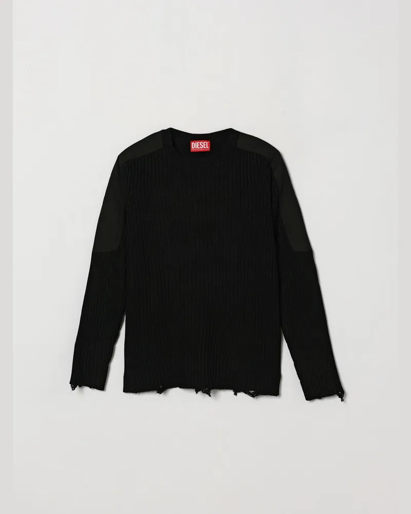 Diesel Kamar Pullover mit Rundhalsausschnitt aus Wollmischung im Distressed-Look für Jungen Schwarz