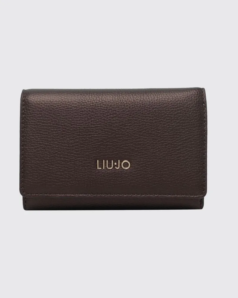 Liu Jo Rechteckige Brieftasche aus Kunstleder mit metallischem Logo Braun