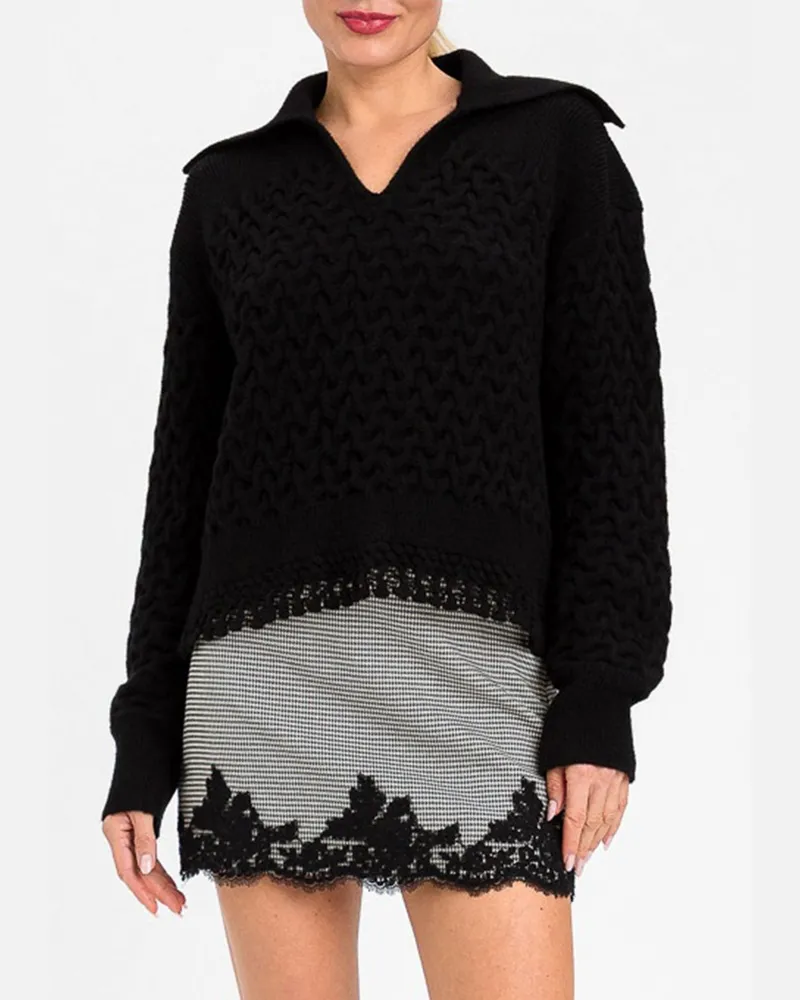 Twin-Set Pullover von aus Wollmischung mit tiefem V-Ausschnitt Schwarz