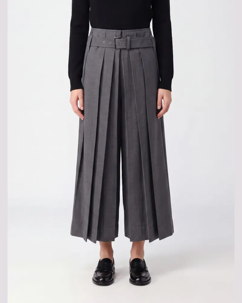 Brunello Cucinelli Cropped-Hose aus Wolle mit weitem Bein und Bundfalten Grau