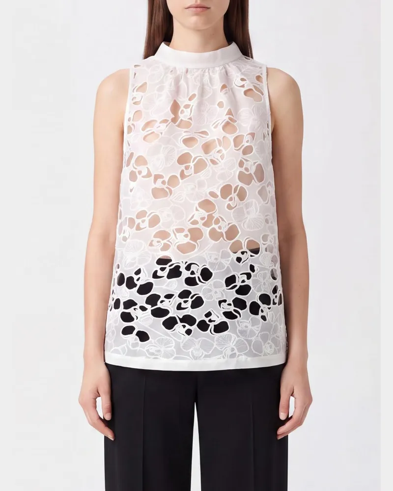 Carven Durchbrochenes Baumwolltop mit Neckholder und schulterfreiem Design Weiß