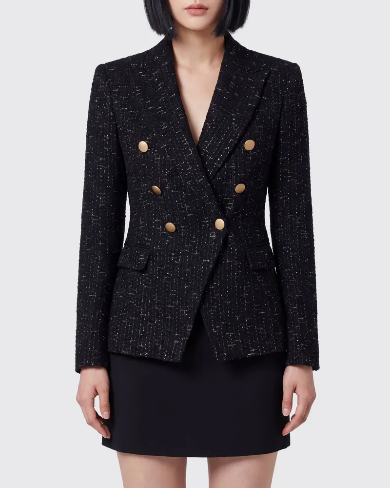 Tagliatore Zweireihiger Slim-Fit-Tweed-Blazer mit fallendem Revers Schwarz