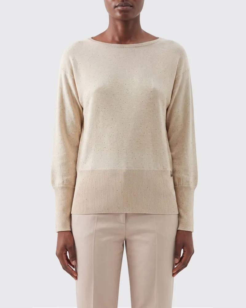 Herno Pullover aus Viskose und Lurex mit U-Boot-Ausschnitt Beige