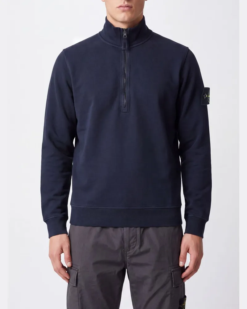 Stone Island Baumwoll-Rollkragenpullover mit halbem Reißverschluss und Compass-Logo-Patch Grün