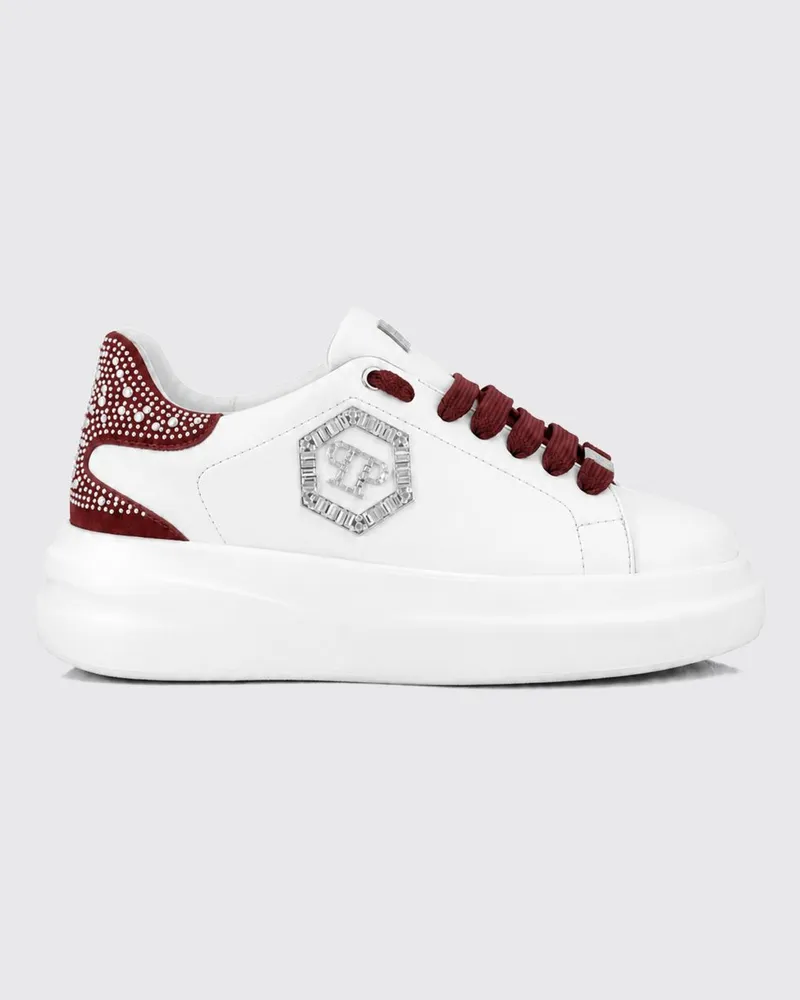 Philipp Plein Chunky-Sneaker aus Leder mit Hexagon-Logo und Strass Weiss