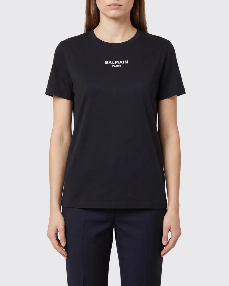 Balmain Slim-Fit T-Shirt aus Baumwolle mit kontrastierendem Logo Schwarz
