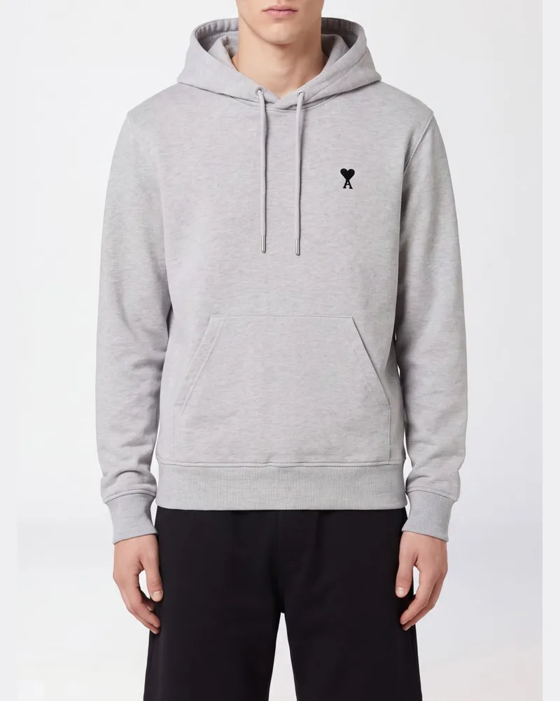 AMI Paris Baumwoll-Hoodie mit kontrastierendem gesticktem Logo Grau