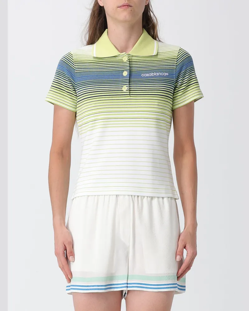 Casablanca Paris Gestreiftes Baumwoll-Poloshirt mit Kontrastlogo Grün