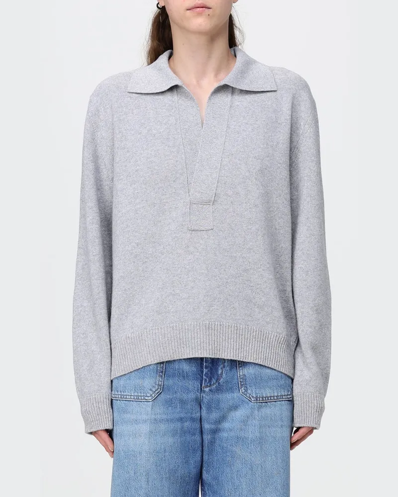 Victoria Beckham Strickpolo aus Merinowolle-Kaschmir-Mix mit V-Ausschnitt Grau