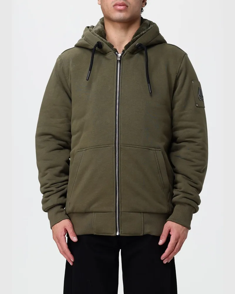 Moose Knuckles Kapuzen-Sweatjacke aus Baumwollmischung mit Kängurutasche Military