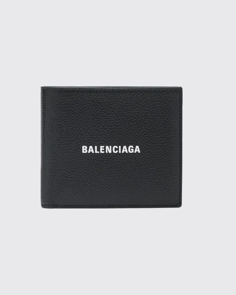 Balenciaga Bifold-Portemonnaie aus genarbtem Kalbsleder mit Logo Schwarz