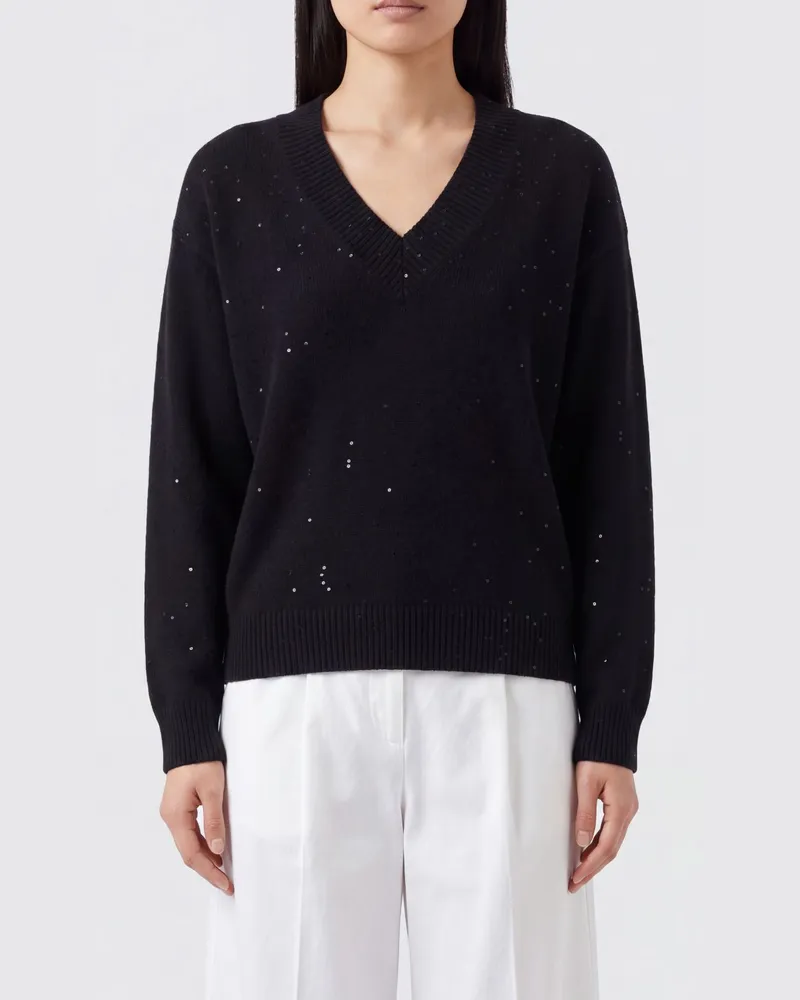 Brunello Cucinelli V-Ausschnitt-Pullover aus Kaschmir und Seide mit Pailletten Schwarz