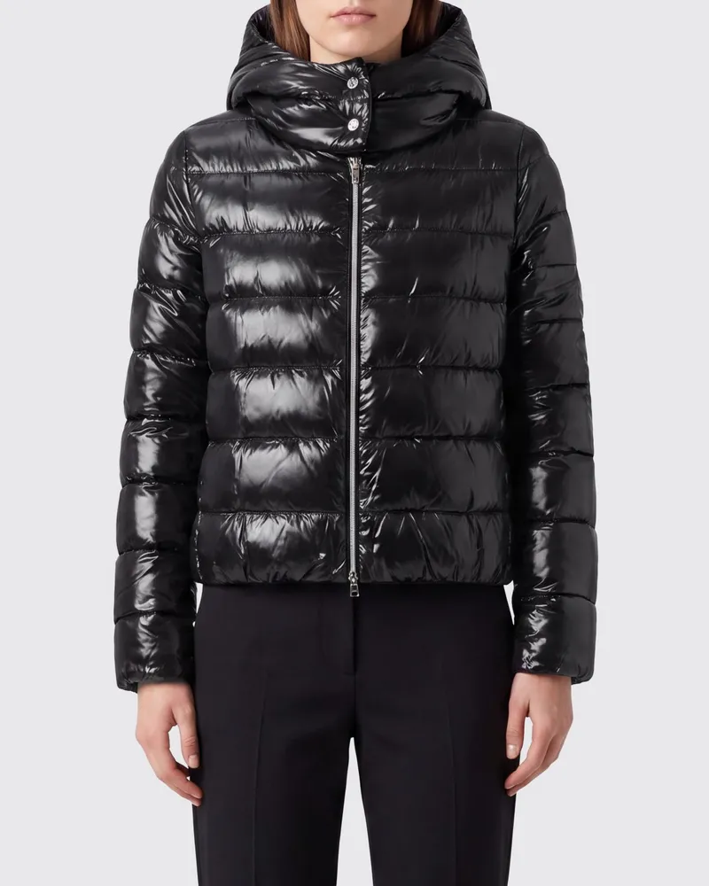 Herno Kurze wasserabweisende Stepp-Daunenjacke von aus Nylon mit Kapuze Schwarz