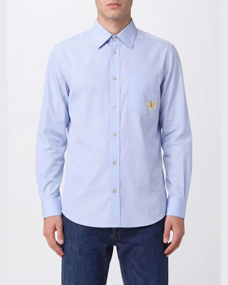 Valentino Garavani Slim-Fit-Hemd aus Baumwollpopeline mit Schmetterlingsdruck Grau