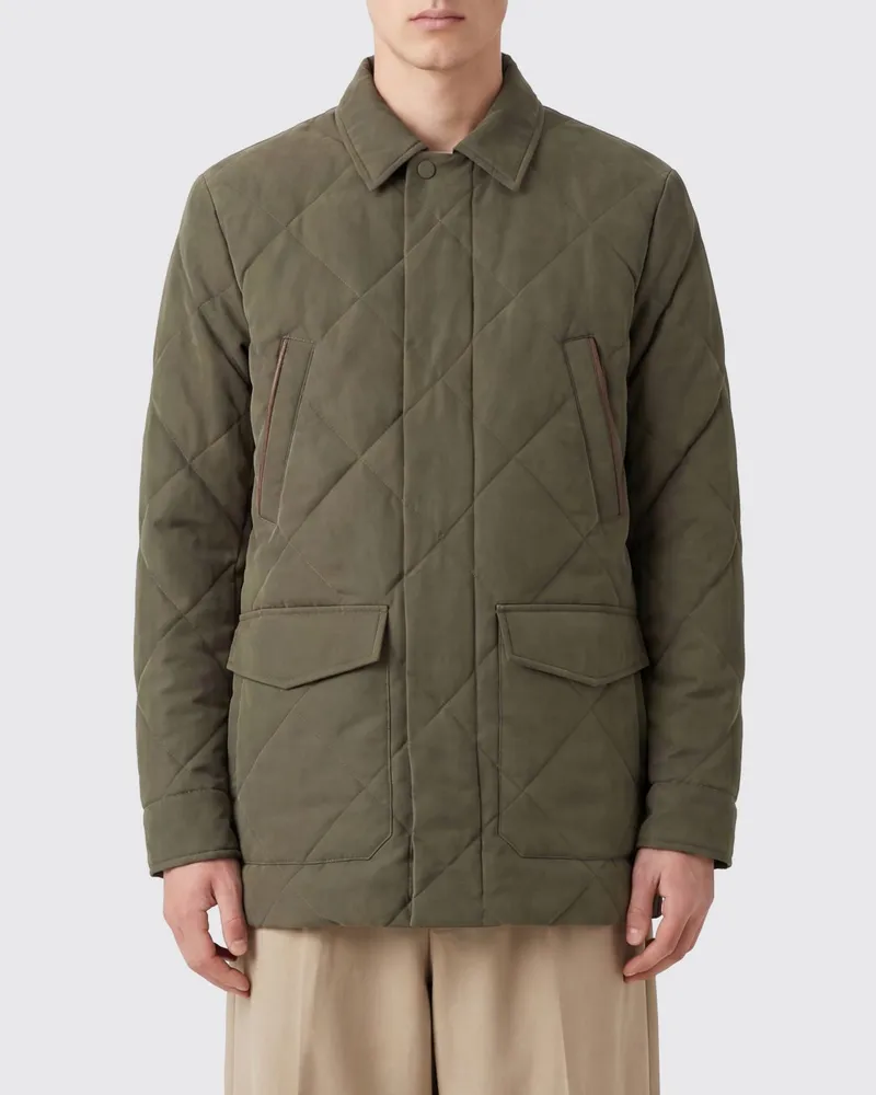 Canali Gesteppte und wattierte Jacke aus technischem Gewebe mit klassischem Kragen Olive