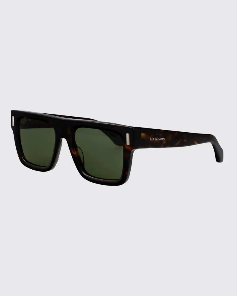 Ferragamo Rechteckige Aviator-Sonnenbrille aus Acetat mit Logo Braun
