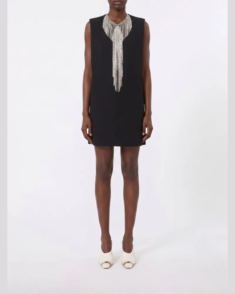 SPORTMAX Cady-Etuikleid in Minilänge mit Schmuckkragen und Strass Schwarz