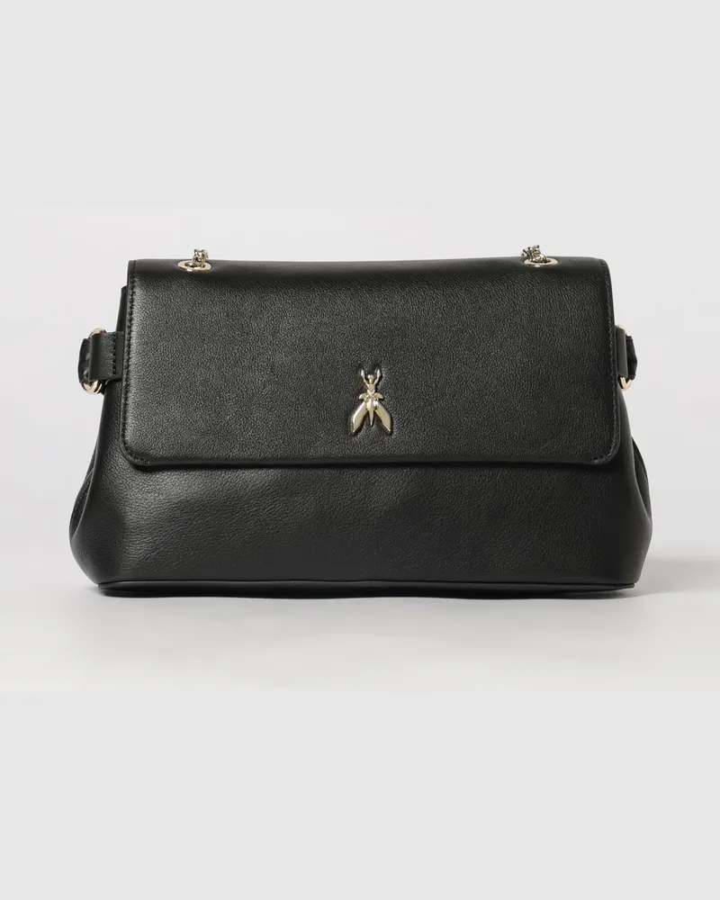 Patrizia Pepe Ausgestellte Schultertasche aus Glattleder mit Schiebegriff Schwarz