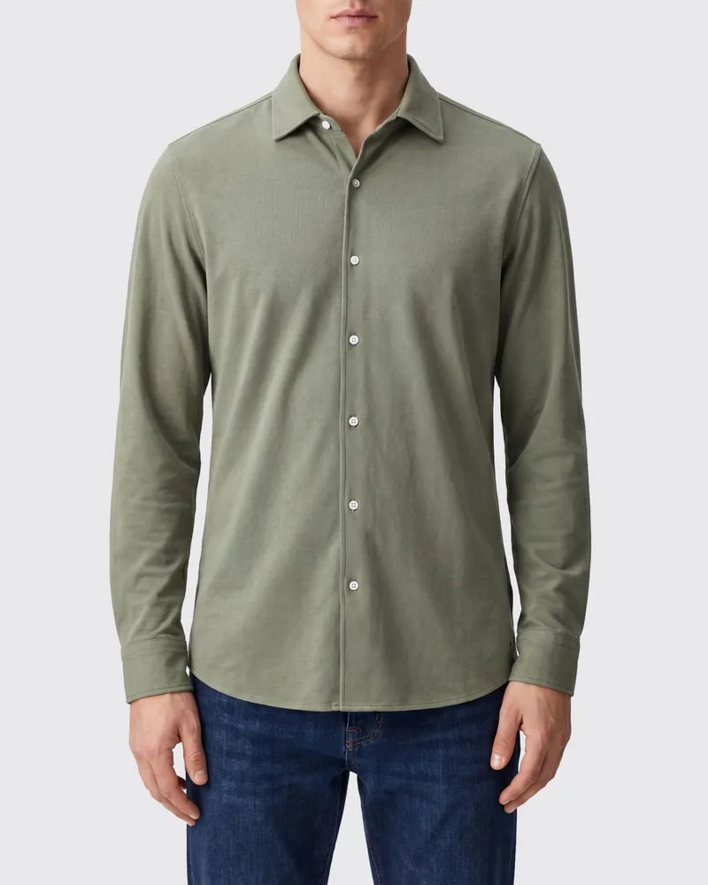 Brooksfield Slim-Fit-Freizeithemd aus Baumwolljersey mit französischem Kragen Grün
