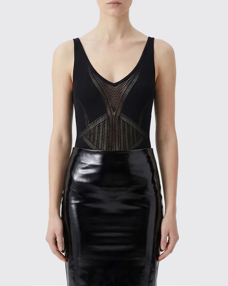 Elisabetta Franchi Body-Top aus Lochstrick Schwarz