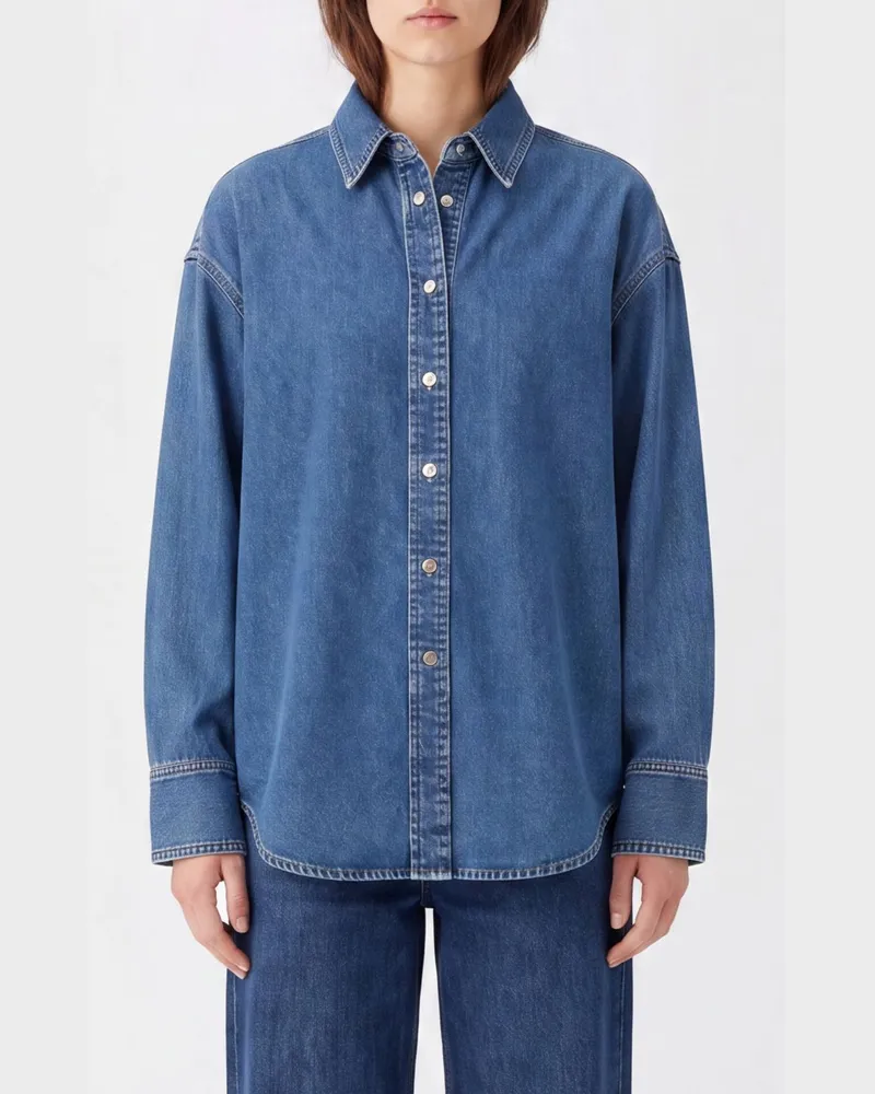 Haikure Relaxed-Fit Jeanshemd mit überschnittenen Schultern und Kontrastnähten Blau