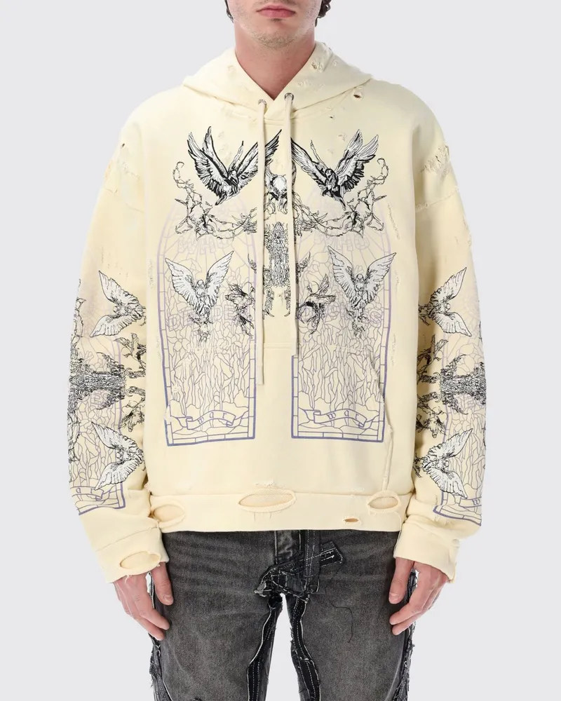 WHO DECIDES WAR Kapuzenpullover aus Baumwolle mit Print und Used-Effekt Weiß