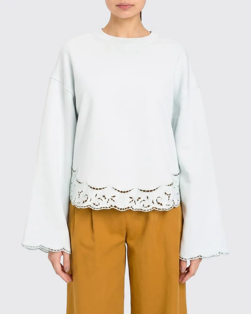 Twin-Set Oversized Baumwoll-Sweatshirt mit Spitzeneinsätzen und überschnittenen Schultern Wasser