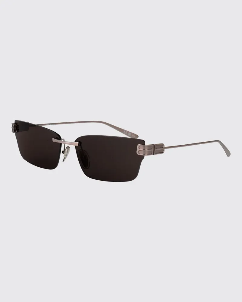 Balenciaga Rechteckige Metall-Sonnenbrille mit Monogramm und verstellbaren Nasenpads Grau