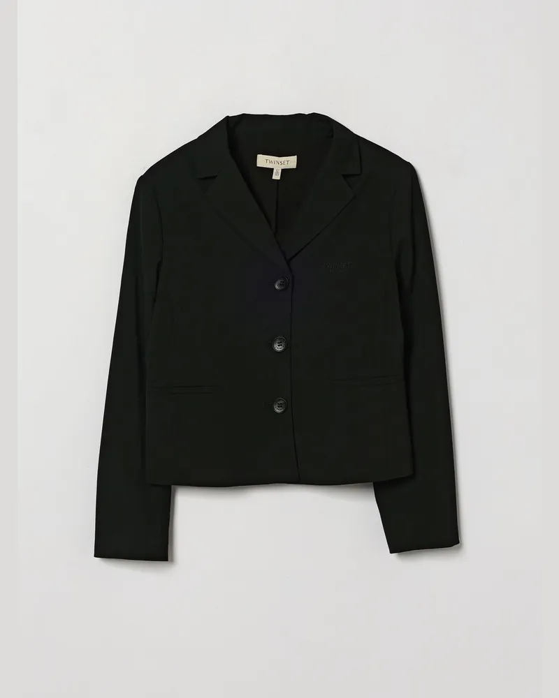 Twin-Set Einreihiger Blazer für Jungen aus Viskosemischung mit fallendem Revers Schwarz