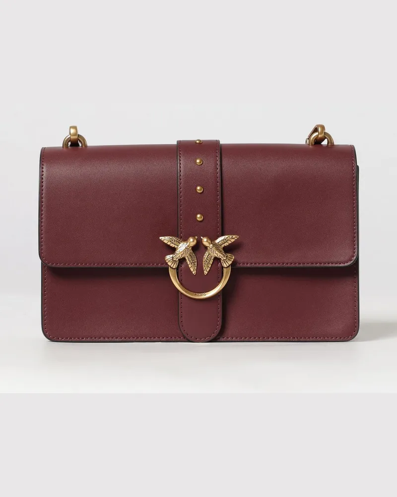 Pinko Love One Classic Umhängetasche aus Glattleder mit Nieten und Logo Rot