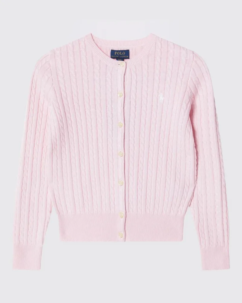 Ralph Lauren Crewneck-Cardigan für Jungen aus Baumwolle mit Zopfmuster Puder